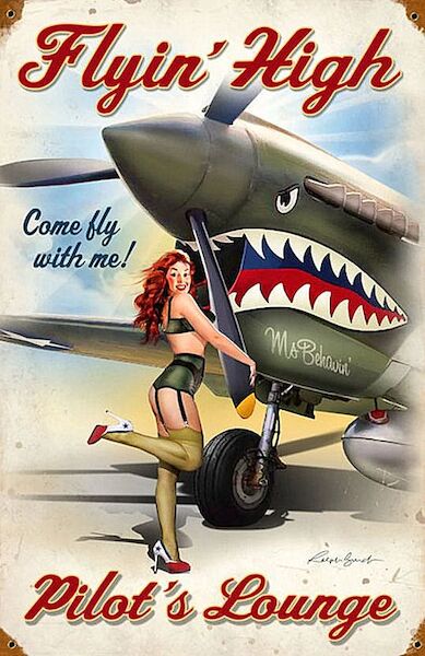 Flying High Pilot's Lounge Ms. Behavin - pin up metal poster metal sign  PILOTS LOUNGE