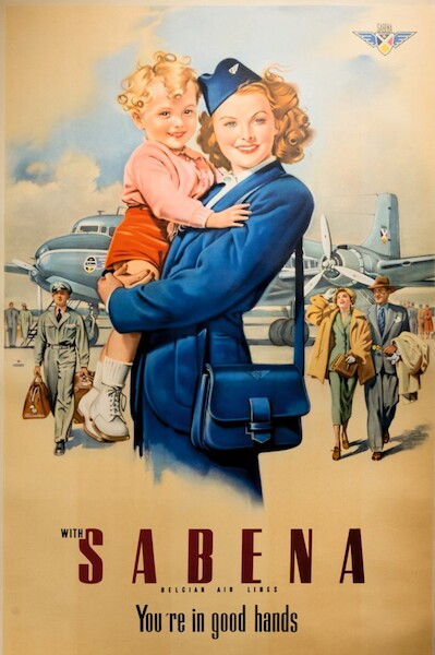 With SABENA Belgian Air Lines You're in Good Hands Vintage metal poster metal sign  V4-SABENA