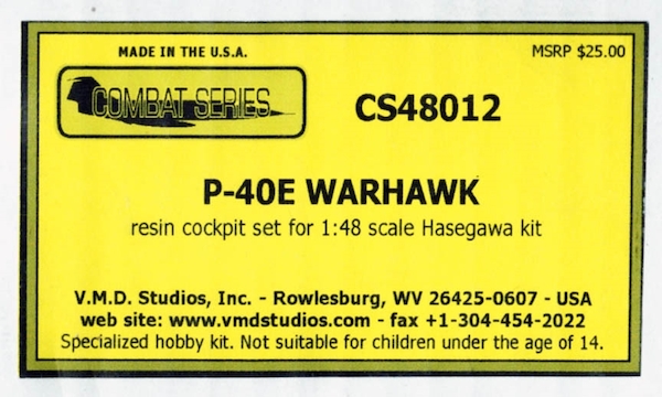 Curtiss P40E Warhawk resin Cockpit set (Hasegawa)  CS48012