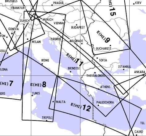 High Altitude Enroute Chart Europe HI 11/12: Italy, Austria, Adriatic Sea, Greece E(HI)11/12   (for non-professional use only)  E(HI)11/12