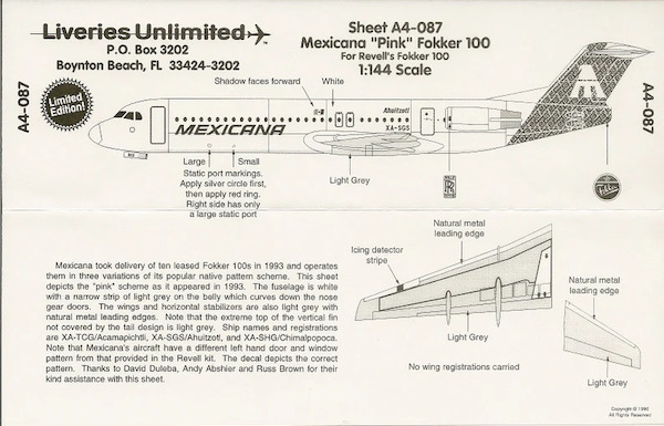 Fokker 100 (Mexicana Pink/Purple)  A4-087